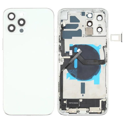 Replacement Back Cover for iPhone 12 Pro Max Daily Use white assembly with integrated side keys, camera lens openings and internal components