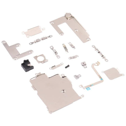 Essential Repair Kit for Daily iPhone Maintenance at Home showing replacement metal brackets and small internal parts for iPhone 12 Pro Max