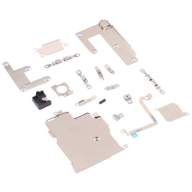 Essential Repair Kit for Daily iPhone Maintenance at Home showing replacement metal brackets and small internal parts for iPhone 12 Pro Max