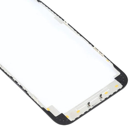 Replacement Bezel Frame for iPhone 12 Pro Max Daily Repairs black front bezel frame for screen repair, ports and adhesive visible