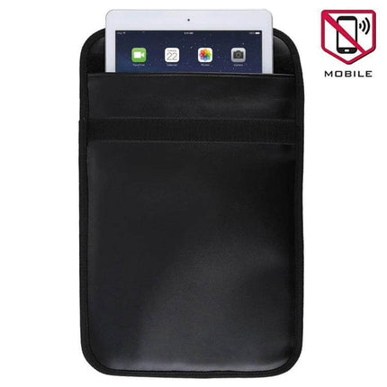Anti-Radiation Signal Blocking Case for Cell Phones, 28cm x 22.7cm - black signal-blocking pouch holding a tablet and cards
