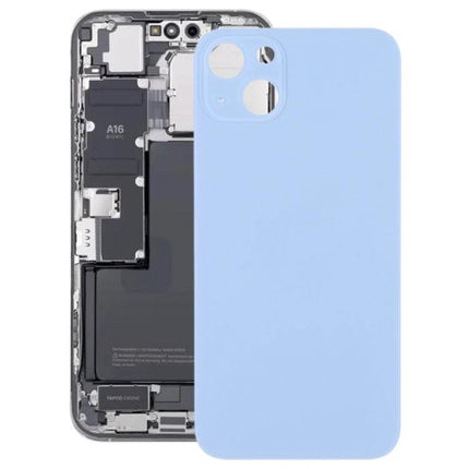 Replacement Back Cover for iPhone 14 Daily Protection and Use - light blue replacement back cover shown next to exposed iPhone 14 interior