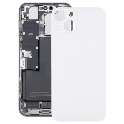 Replacement Back Cover for iPhone 14 Daily Protection and Use - white replacement rear panel shown next to iPhone 14 internal frame
