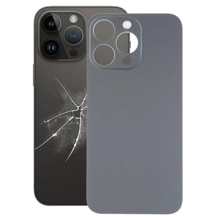 Replacement Glass Back for iPhone 14 Pro Everyday Use - replacement gray back cover shown beside cracked iPhone 14 Pro glass