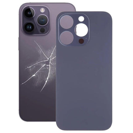 Replacement Glass Back for iPhone 14 Pro Everyday Use - matte purple replacement glass back with cracked original shown