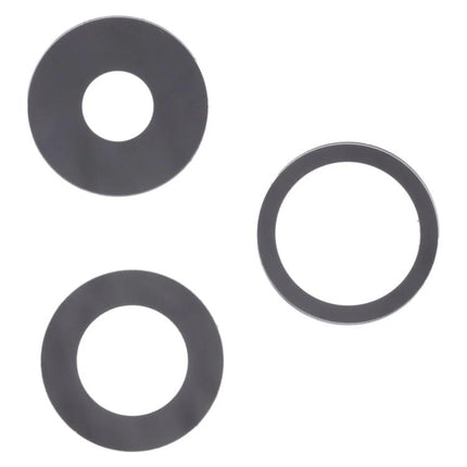 Daily Essential Replacement Back Camera Lens for iPhone 14 Pro - three round black replacement camera lens rings on white background