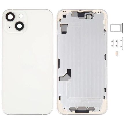 Replacement Back Cover for iPhone 14 Daily Protection and Repair white housing with middle frame and side keys, screws and SIM tray