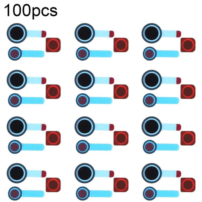 Sealing Sticker for iPhone 14 Front Camera Daily Upkeep showing multiple blue and red camera seal stickers arranged in a 100pcs sheet