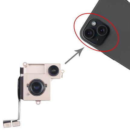 iPhone 15 Rear Camera Replacement for Everyday Device Upkeep showing replacement part with arrow to phone camera