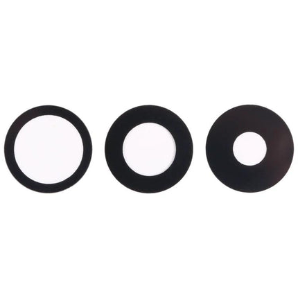 Replacement Back Camera Lens for iPhone 15 Pro Daily Use - three black circular replacement camera lens covers on white background