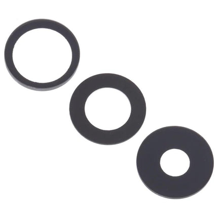 Alt Tag: Replacement Back Camera Lens for iPhone 15 Pro Daily Use - three black circular replacement camera lens rings on white background