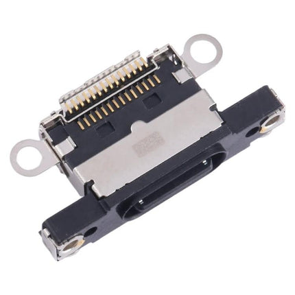 iPhone 15 Charging Port Connector for Everyday Phone Use replacement part shown close-up, metal contacts and mounting brackets
