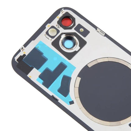 Sturdy Back Cover for Daily iPhone Protection and Handling showing replacement iPhone 15 back housing with MagSafe ring and camera lens cover