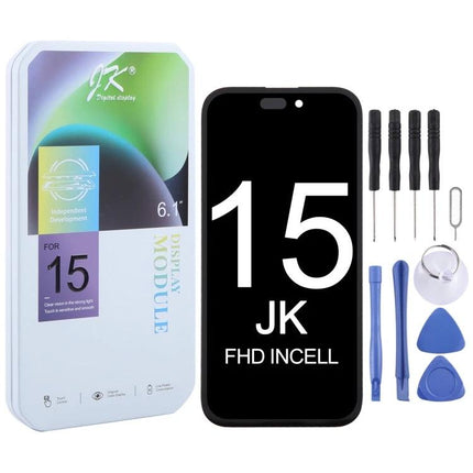 JK Replacement LCD Screen for Daily iPhone 15 Use - replacement front display assembly with tools and packaging