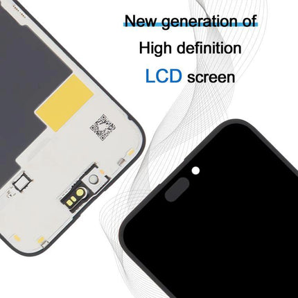JK Incell LCD Screen for Everyday iPhone 15 Repairs showing front and back of high-definition 120Hz replacement display