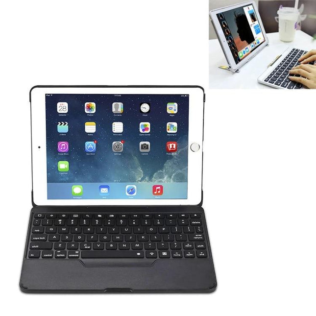 Portable Detachable Wireless Keyboard Case for iPad 9.7 Inch Models showing detachable Bluetooth keyboard and adjustable flip stand