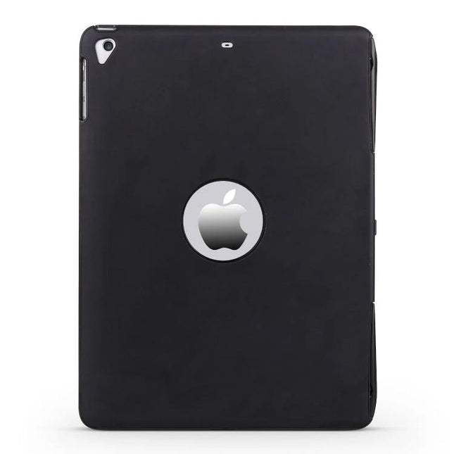 Portable Detachable Wireless Keyboard Case for iPad 9.7 Inch Models shown as black protective back cover with Apple logo cutout