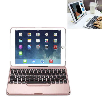 Portable Detachable Wireless Keyboard Case for iPad 9.7 Inch Models in rose gold with detachable Bluetooth keyboard and adjustable flip stand