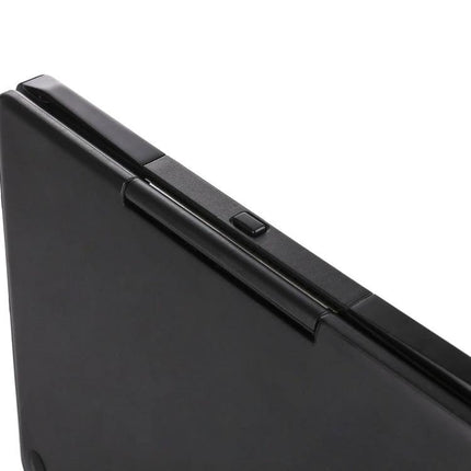 Alt Tag: Portable Detachable Wireless Keyboard Case for iPad 9.7 Inch Models shown closed with magnetic latch and slim black cover