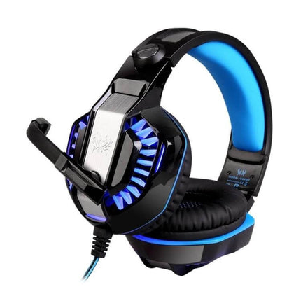 Over Ear Gaming Headphones for Calls and Everyday Use with 50mm drivers, noise isolation, leather earmuffs, blue accents