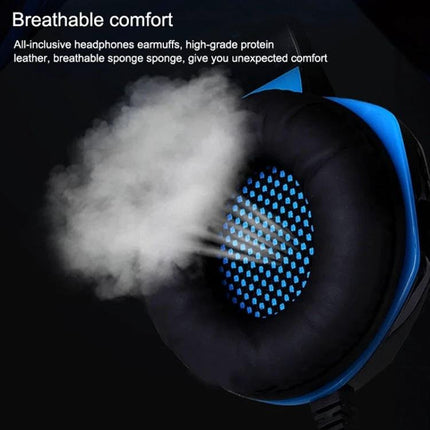 Over Ear Gaming Headphones for Calls and Everyday Use showing breathable soft leather earmuffs and 50mm drivers for clear sound