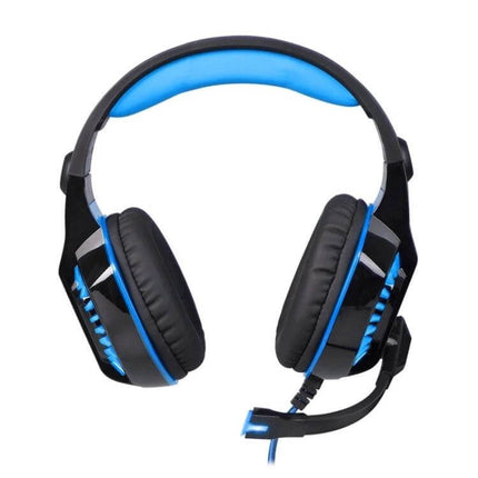 Over Ear Gaming Headphones for Calls and Everyday Use black blue headset with 50mm drivers, noise isolation, mic and leather earmuffs