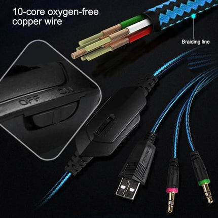 Over Ear Gaming Headphones for Calls and Everyday Use - braided cable, USB and 3.5mm jacks, inline mic and 10-core copper wire