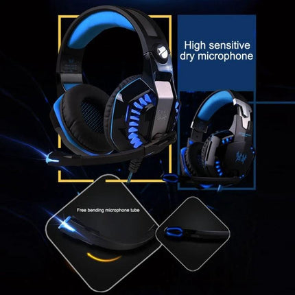 Over Ear Gaming Headphones for Calls and Everyday Use black blue over-ear headset with microphone and leather earmuffs