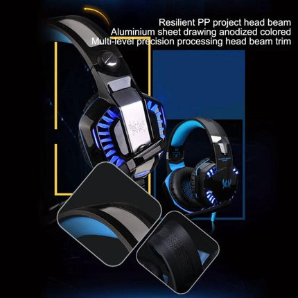 Over Ear Gaming Headphones for Calls and Everyday Use with 50mm drivers blue LED soft leather earmuffs