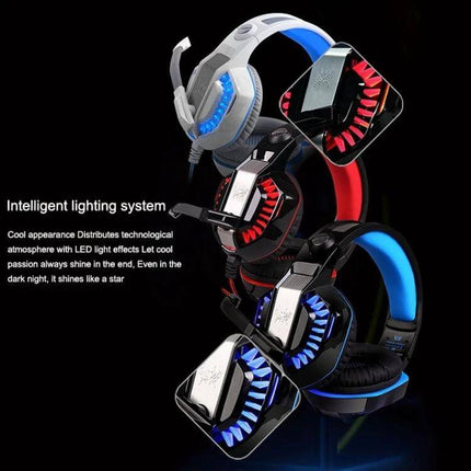 Over Ear Gaming Headphones for Calls and Everyday Use with LED lighting, 50mm drivers, soft leather earmuffs, noise isolation