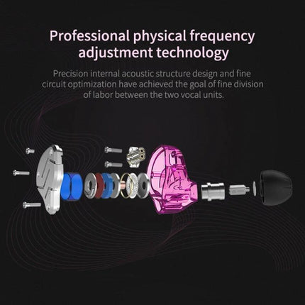 KZ ZSN Wired In Ear Earphones For Commuting And Workouts exploded view showing hybrid dynamic and balanced armature drivers