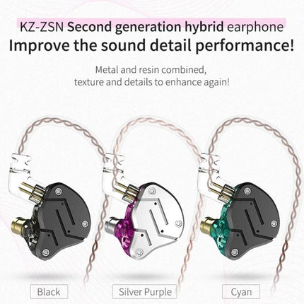 KZ ZSN Wired In Ear Earphones For Commuting And Workouts black silver purple cyan hybrid wired earphones image