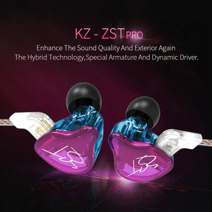 KZ Earphones With Secure Fit For Commuting And Jogging pink blue hybrid-driver in-ear headphones with silicone eartips