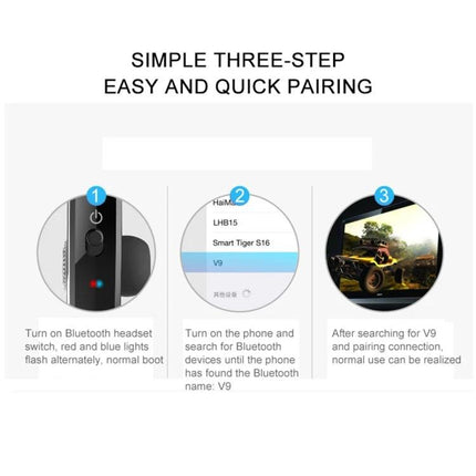 V9 Bluetooth Handsfree Headset For Driving And Commuting Use - simple three-step pairing for handsfree driving and commuting