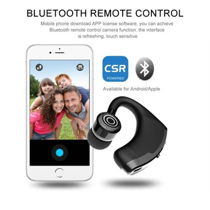 V9 Bluetooth Handsfree Headset For Driving And Commuting Use sleek CSR 4.1 wireless earbud shown with phone remote control