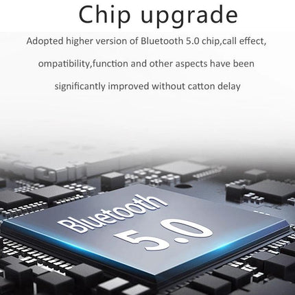 Touch Wireless Earbuds With Charging Case For Commuting showing Bluetooth 5.0 chip close-up emphasizing reliable connection