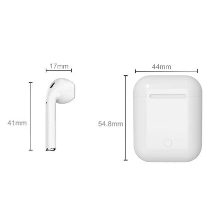Touch Wireless Earbuds With Charging Case For Commuting white i9 earbuds and case with dimensions 41x17mm earbud 54.8x44mm case