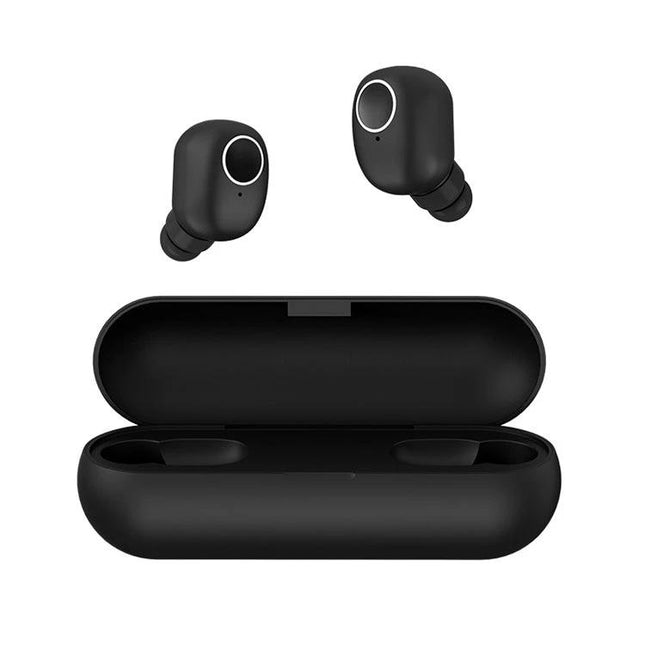 True Wireless Earbuds For Commuting And Gym Use Comfort Fit compact black TWS earbuds with charging case for commuting and gym