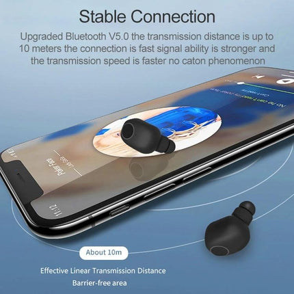 True Wireless Earbuds For Commuting And Gym Use Comfort Fit black compact Bluetooth 5.0 earbuds on smartphone
