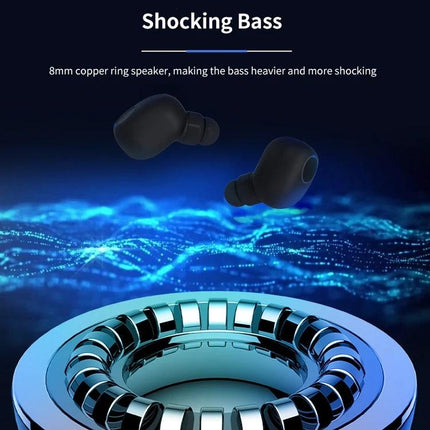 True Wireless Earbuds For Commuting And Gym Use Comfort Fit showing black Q1 TWS earbuds with shocking bass visual