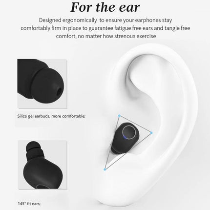 True Wireless Earbuds For Commuting And Gym Use Comfort Fit black ergonomic silica gel earbuds shown in ear for secure fit