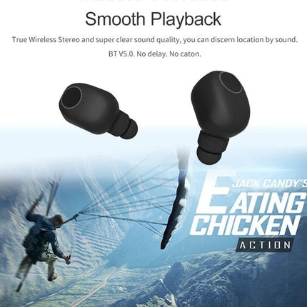 True Wireless Earbuds For Commuting And Gym Use Comfort Fit black compact TWS earbuds with charging case and sport imagery