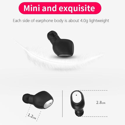 Q2 Wireless Sports Earbuds With Secure Fit For Commuting compact lightweight black TWS earbud showing dimensions and feather