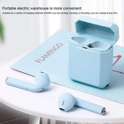 InPods True Wireless Earbuds With Charging Case For Daily shown in pastel blue open charging case and twin earbuds
