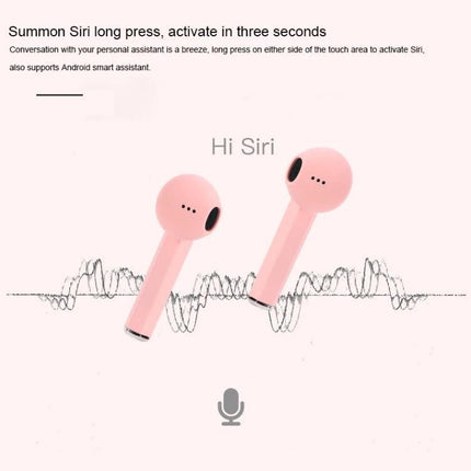 InPods True Wireless Earbuds With Charging Case For Daily pink earbuds showing Siri activation and touch control for hands-free use