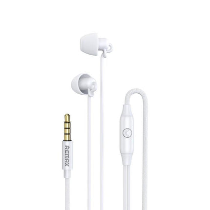 Remax In Ear Wired Earphones With Mic For Commuting white RM-208 wired earbuds with inline mic and three-key control