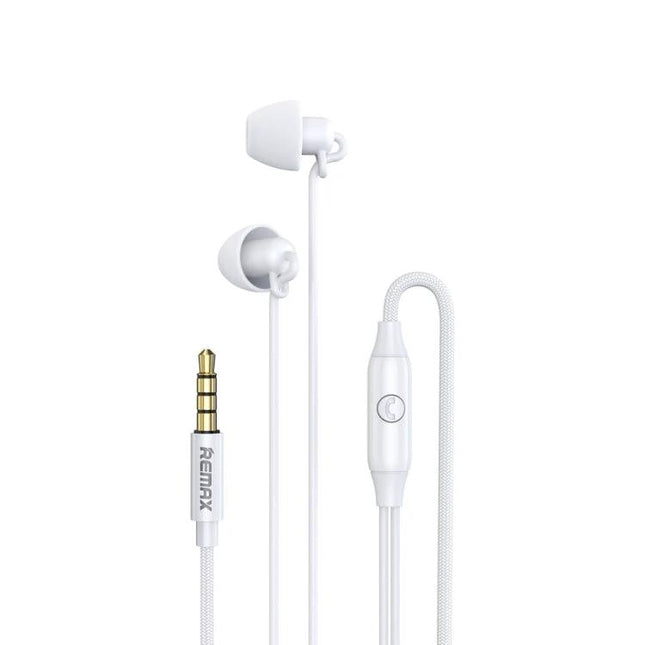 Remax In Ear Wired Earphones With Mic For Commuting white RM-208 wired earbuds with inline mic and three-key control