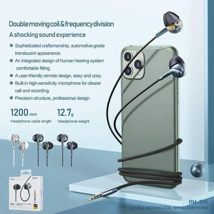 Remax Wired In-Ear Earphones With 3.5mm Jack And Inline Microphone metal housings 3.5mm gold pin
