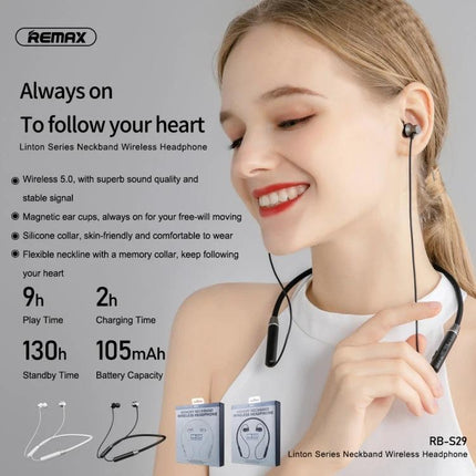 REMAX Linton Neckband Bluetooth Earphones For Daily Use memory neckband magnetic earbuds lightweight for commuting