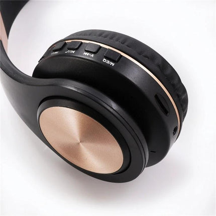 Candy Color Bluetooth Headphones With On Ear Controls For Daily Use black and rose gold on-ear headphones with control buttons